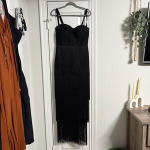 Elegant Black Fringe Dress Fashion Nova